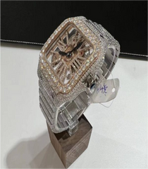 Moissanite Cartier Santos Skeleton WHSA0015 Two Tone Rose Gold