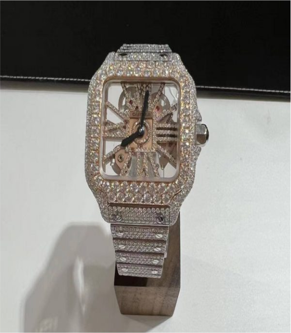 Moissanite Cartier Santos Skeleton WHSA0015 Two Tone Rose Gold