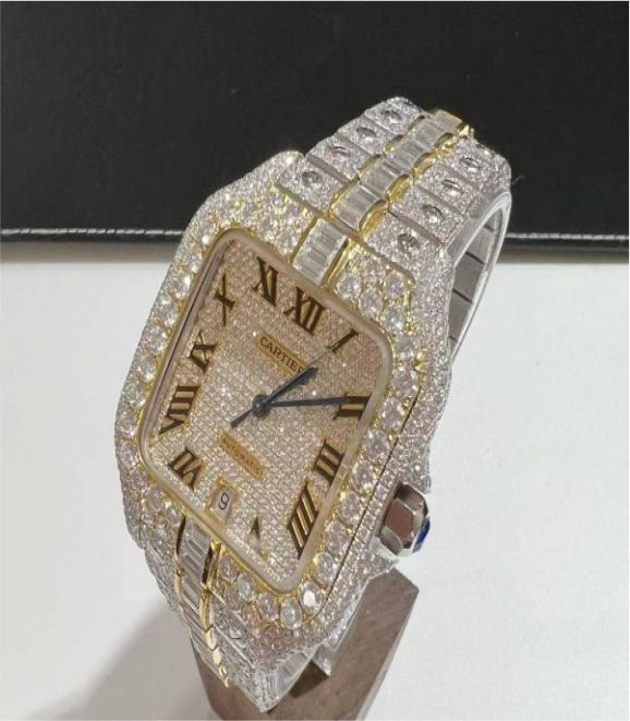 Moissanite baguettes Cartier Santos WSSA0009 two-tone yellow gold