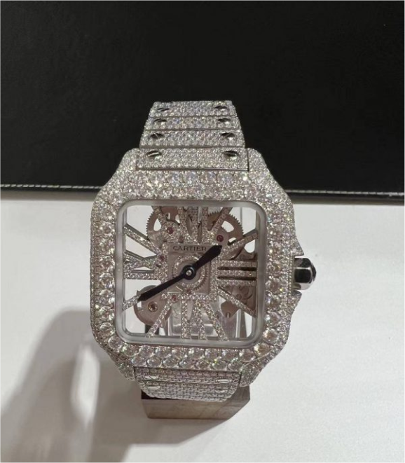 Moissanite Cartier Santos Skeleton WHSA0015 White