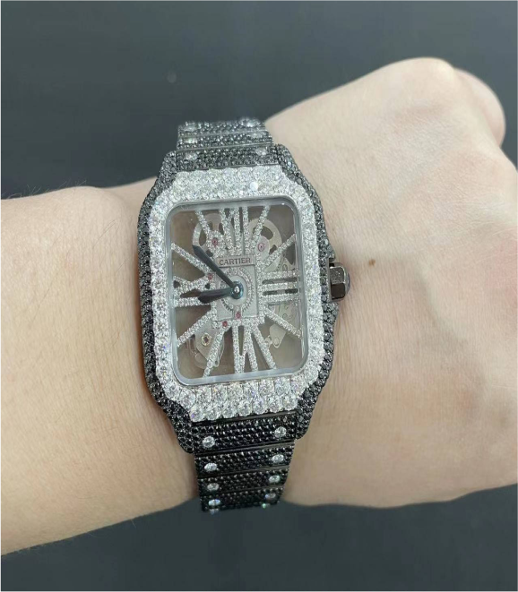 VVS Moissanite Cartier Santos Skeleton WHSA0015 Black