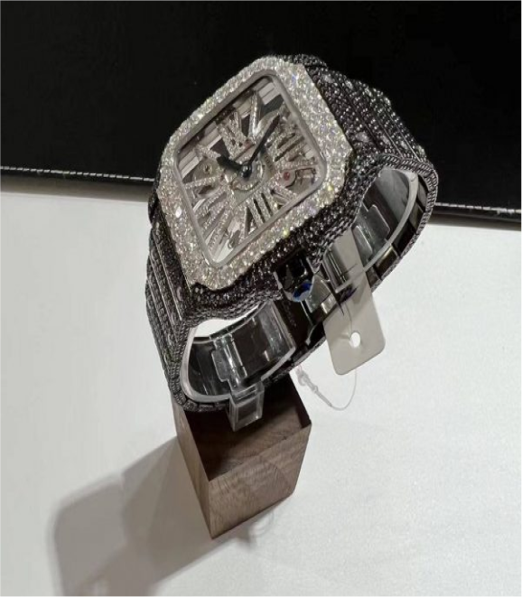 VVS Moissanite Cartier Santos Skeleton WHSA0015 Black