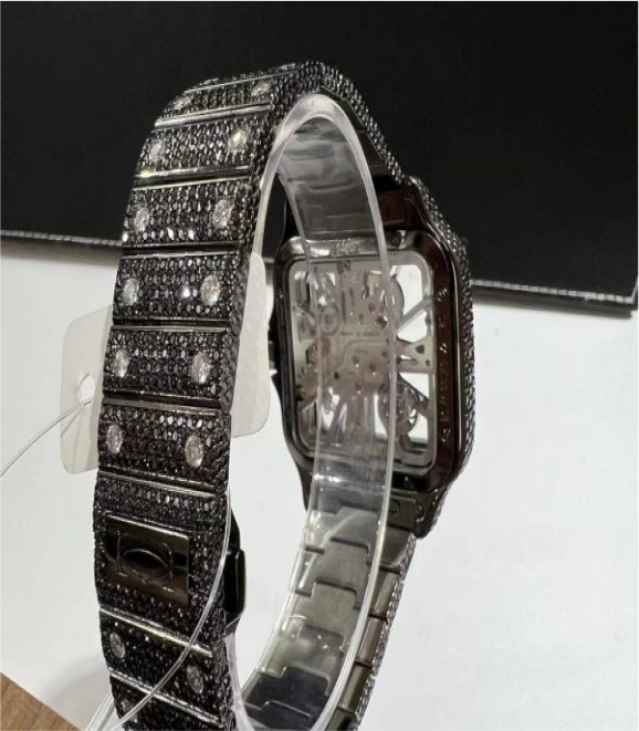 VVS Moissanite Cartier Santos Skeleton WHSA0015 Black